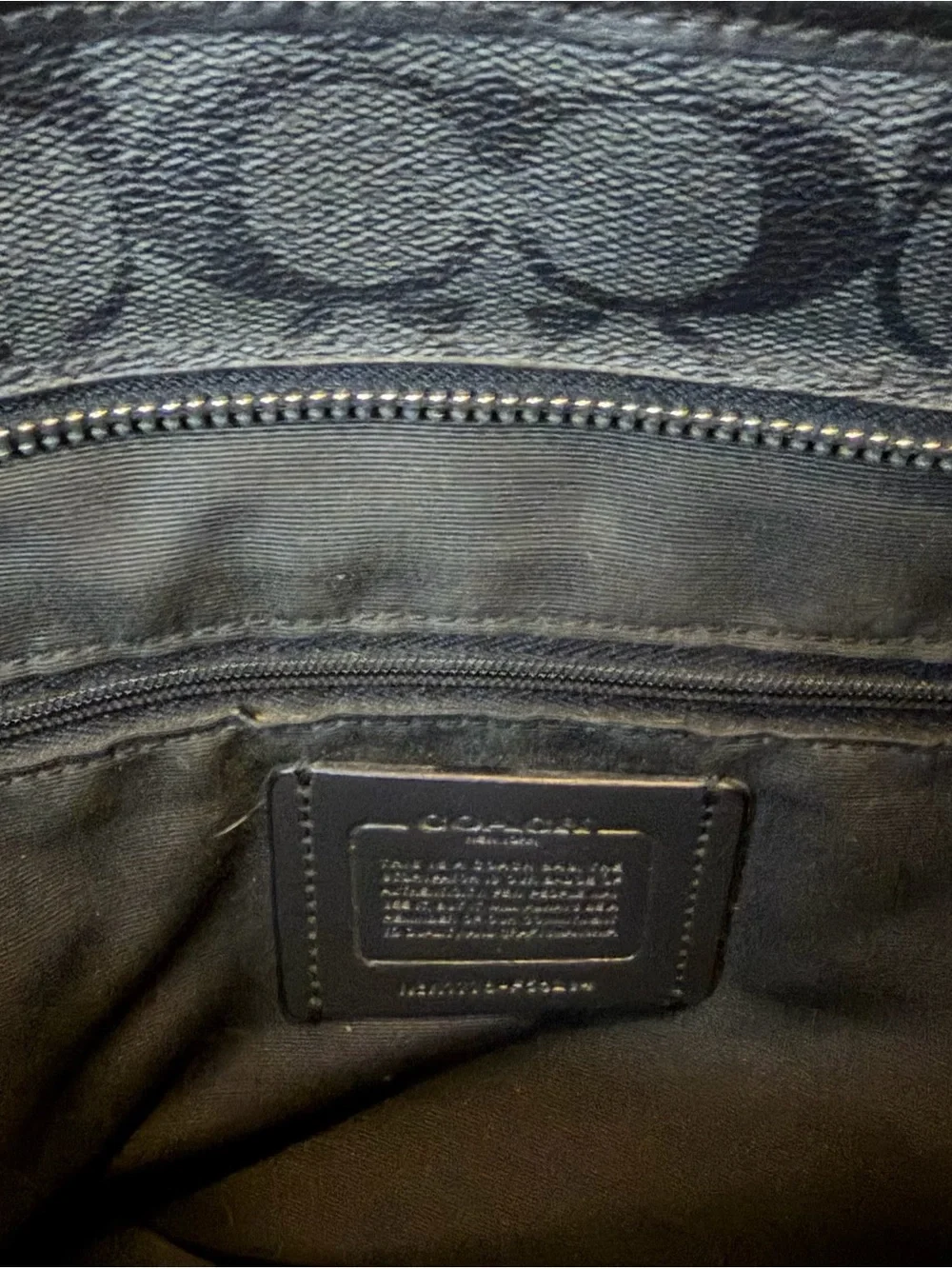 Coach Signature Logo Tote Bag Black Double Handles Silver Hardware